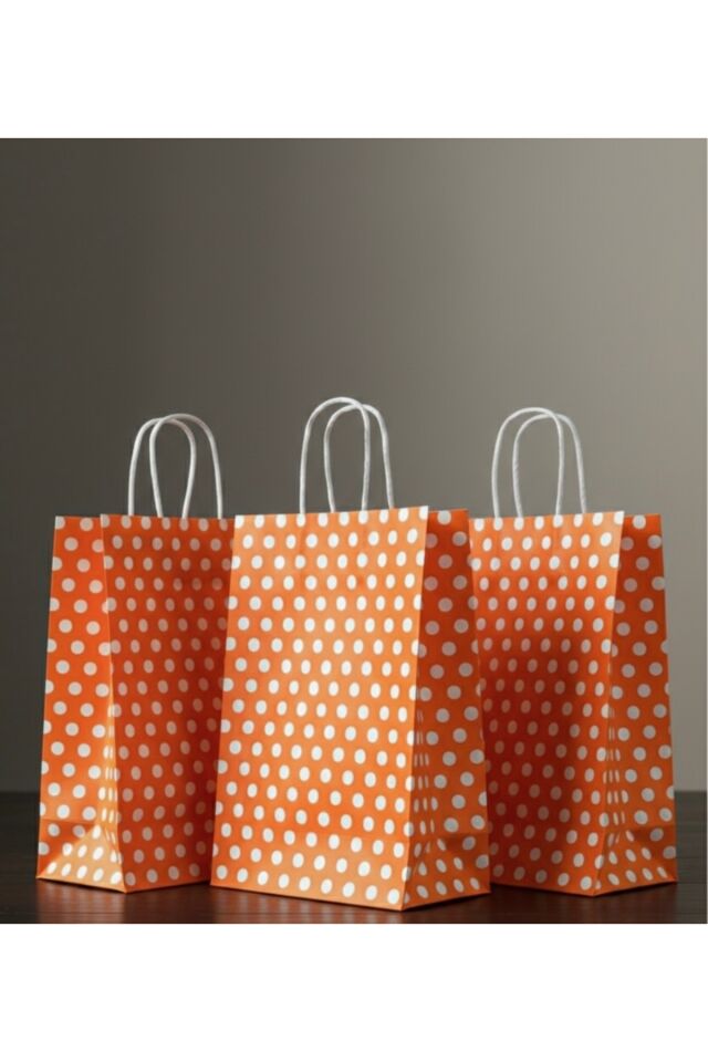 Turuncu Renk Beyaz Benekli Kraft Kağıt Çanta