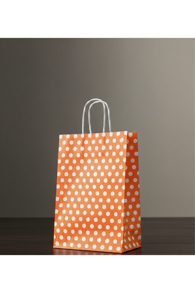 Turuncu Renk Beyaz Benekli Kraft Kağıt Çanta