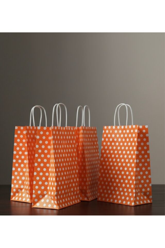 Turuncu Renk Beyaz Benekli Kraft Kağıt Çanta
