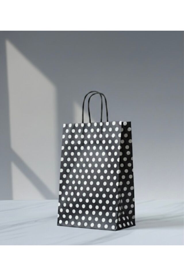 Siyah Renk Beyaz Benekli Kraft Kağıt Çanta