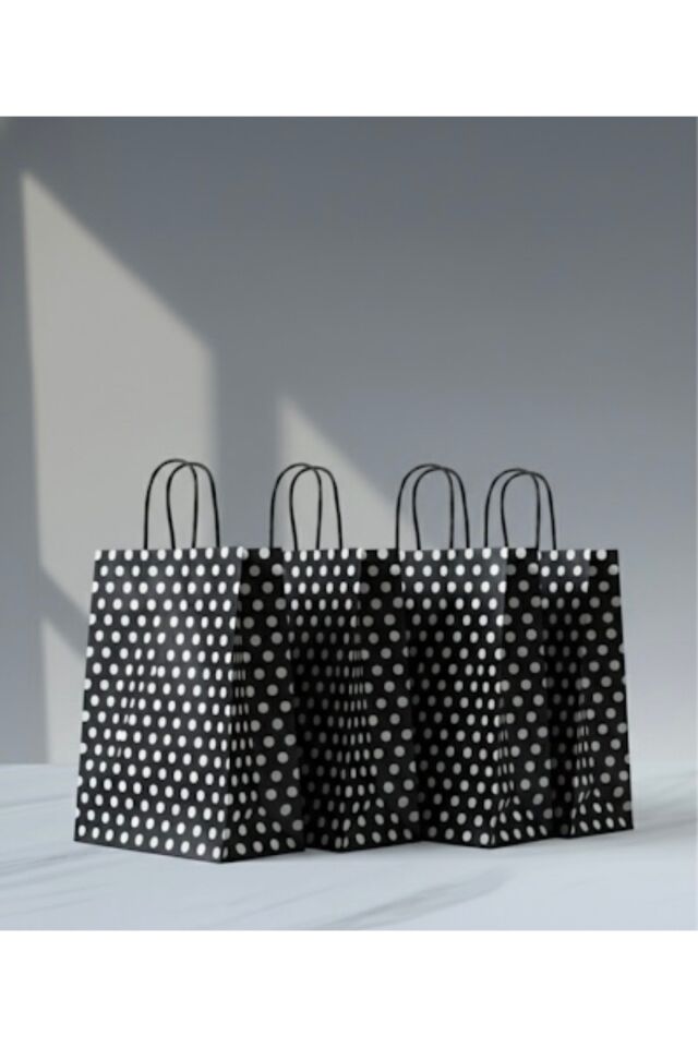 Siyah Renk Beyaz Benekli Kraft Kağıt Çanta