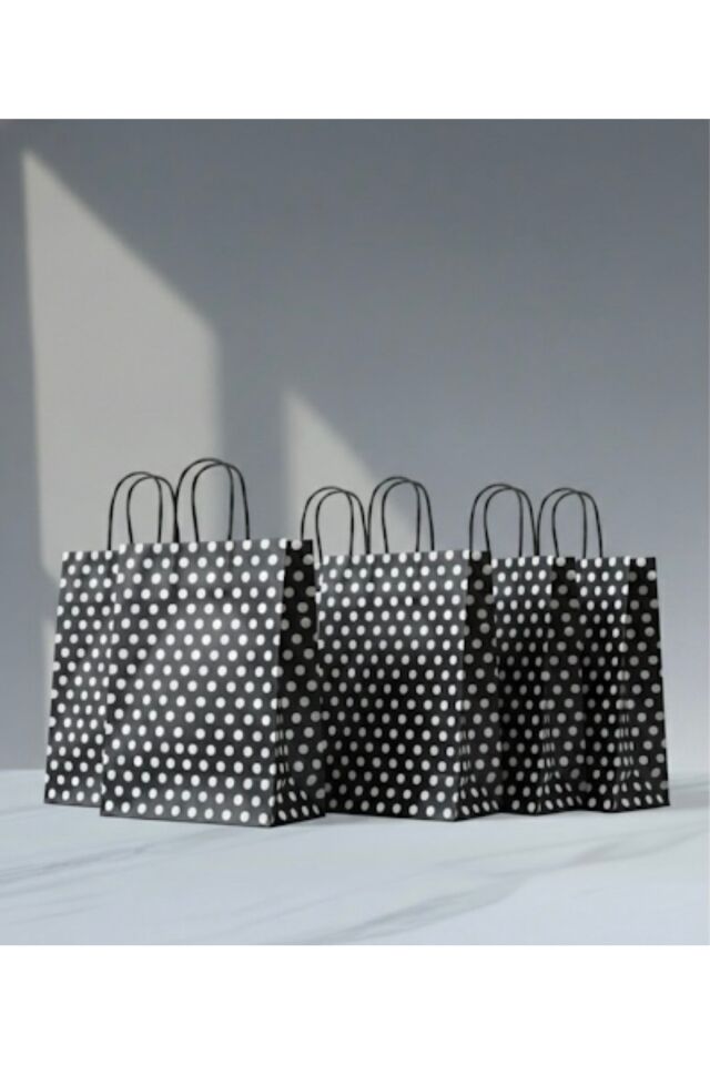 Siyah Renk Beyaz Benekli Kraft Kağıt Çanta