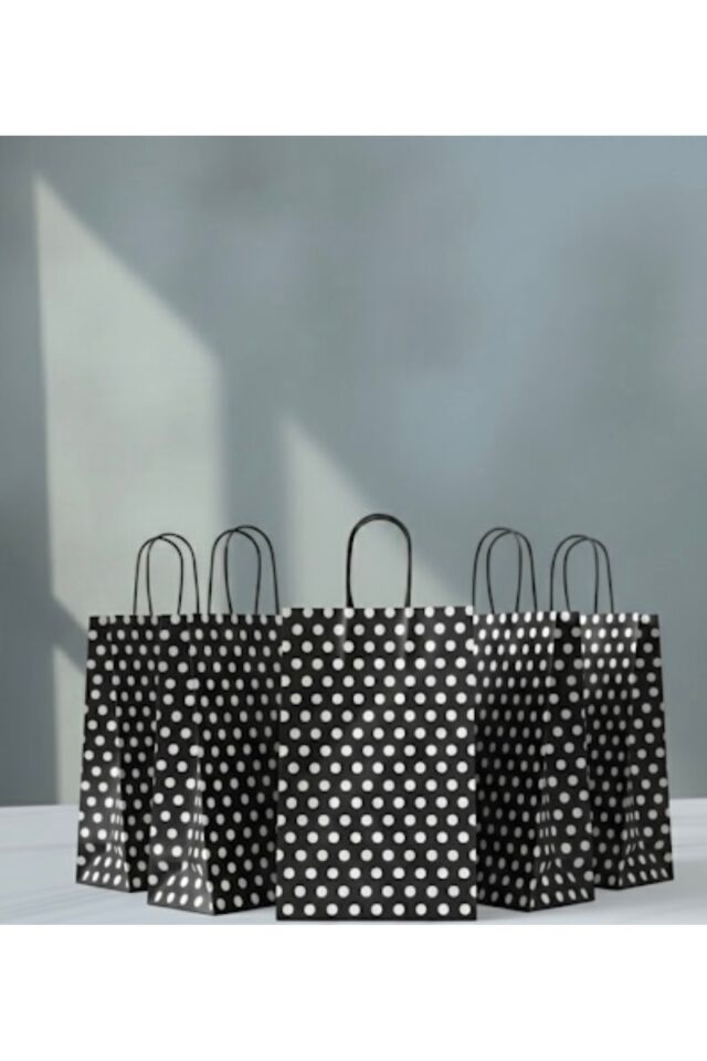 Siyah Renk Beyaz Benekli Kraft Kağıt Çanta