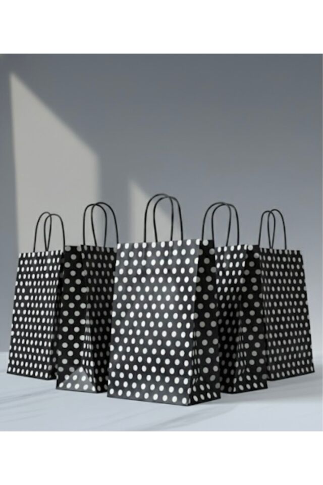 Siyah Renk Beyaz Benekli Kraft Kağıt Çanta