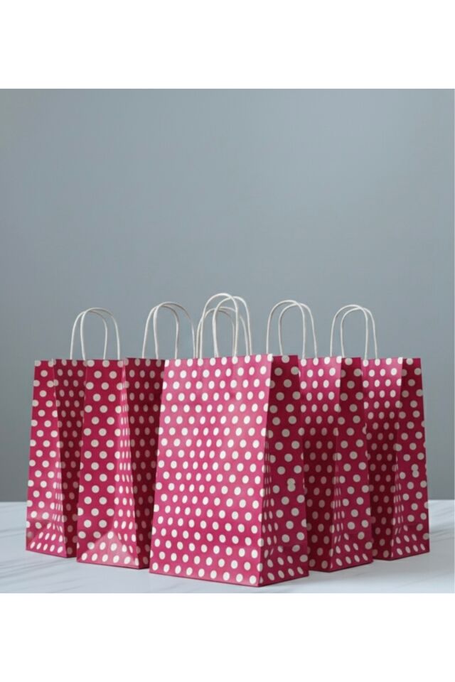 Pembe Renk Beyaz Benekli Kraft Kağıt Çanta