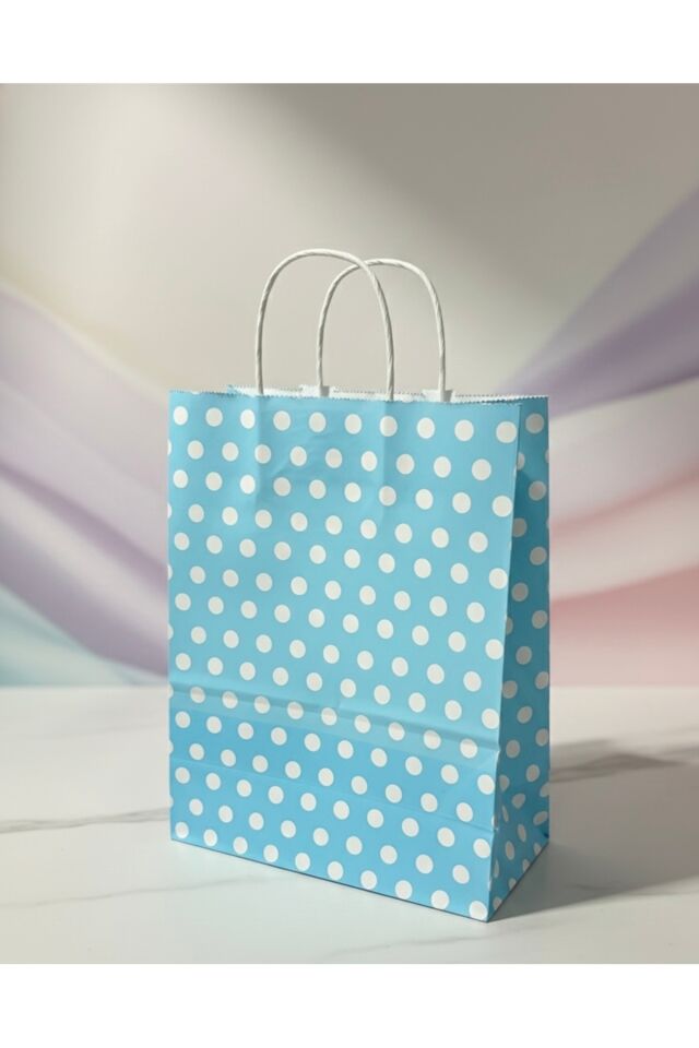 Mavi Renk Beyaz Benekli Kraft Kağıt Çanta