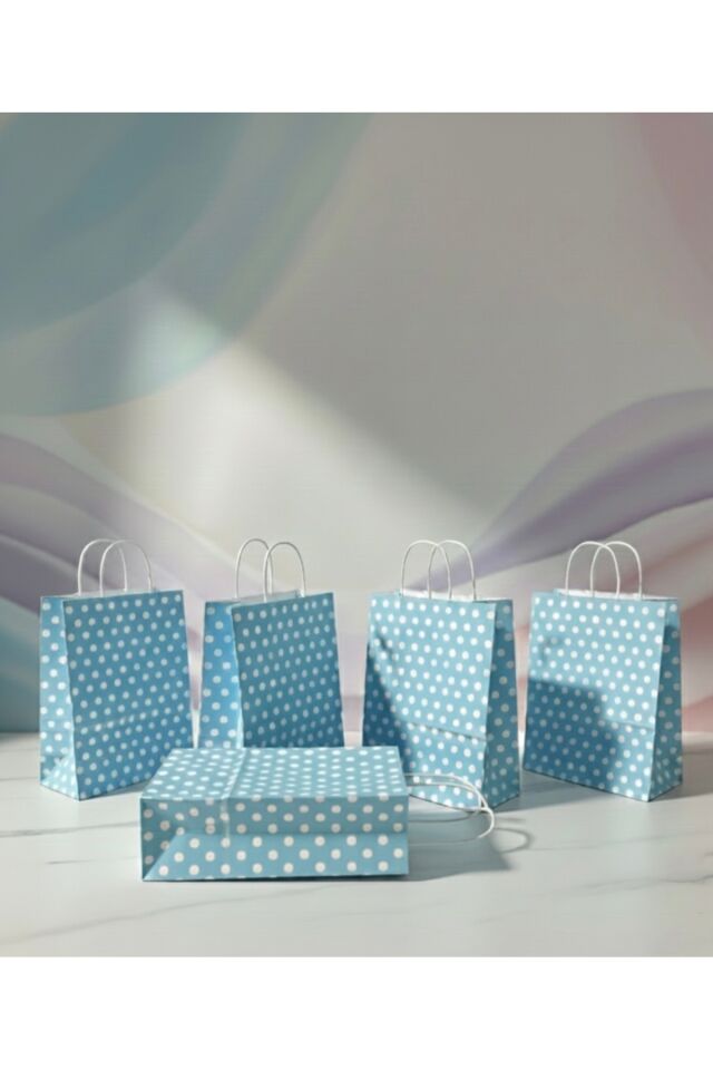 Mavi Renk Beyaz Benekli Kraft Kağıt Çanta