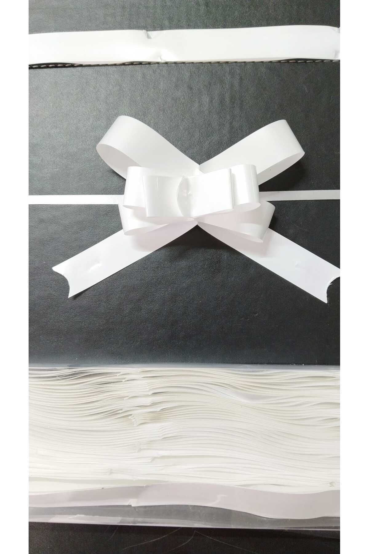 19x45 Cm Metalize Çekmeli Fiyonk Beyaz - 5 ADET