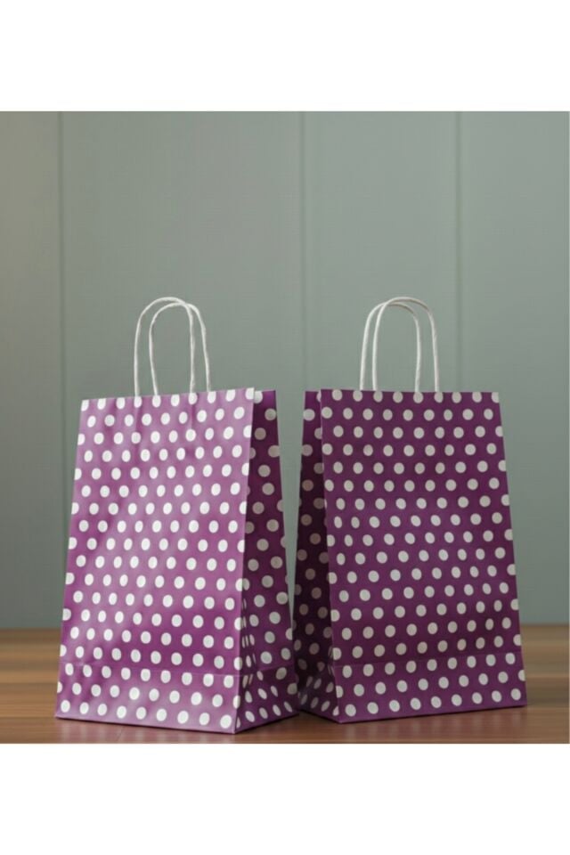 Mor Renk Beyaz Benekli Kraft Kağıt Çanta