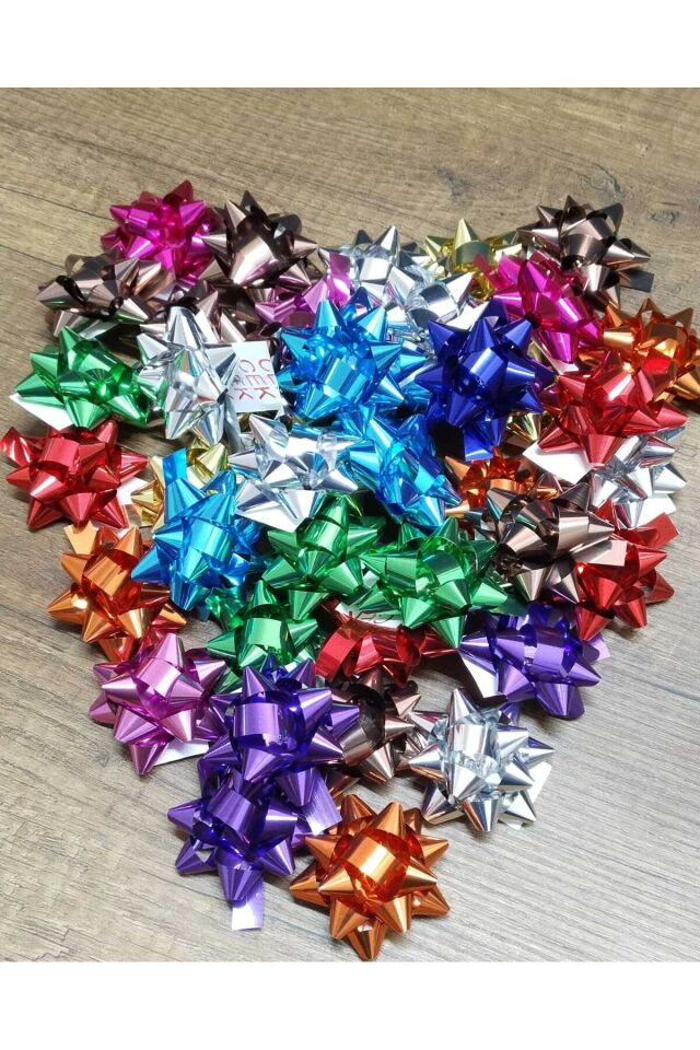 Kırmızı Hediye Paketi+ Karışık Renk Yapışkanlı Yıldız Paket Süsü