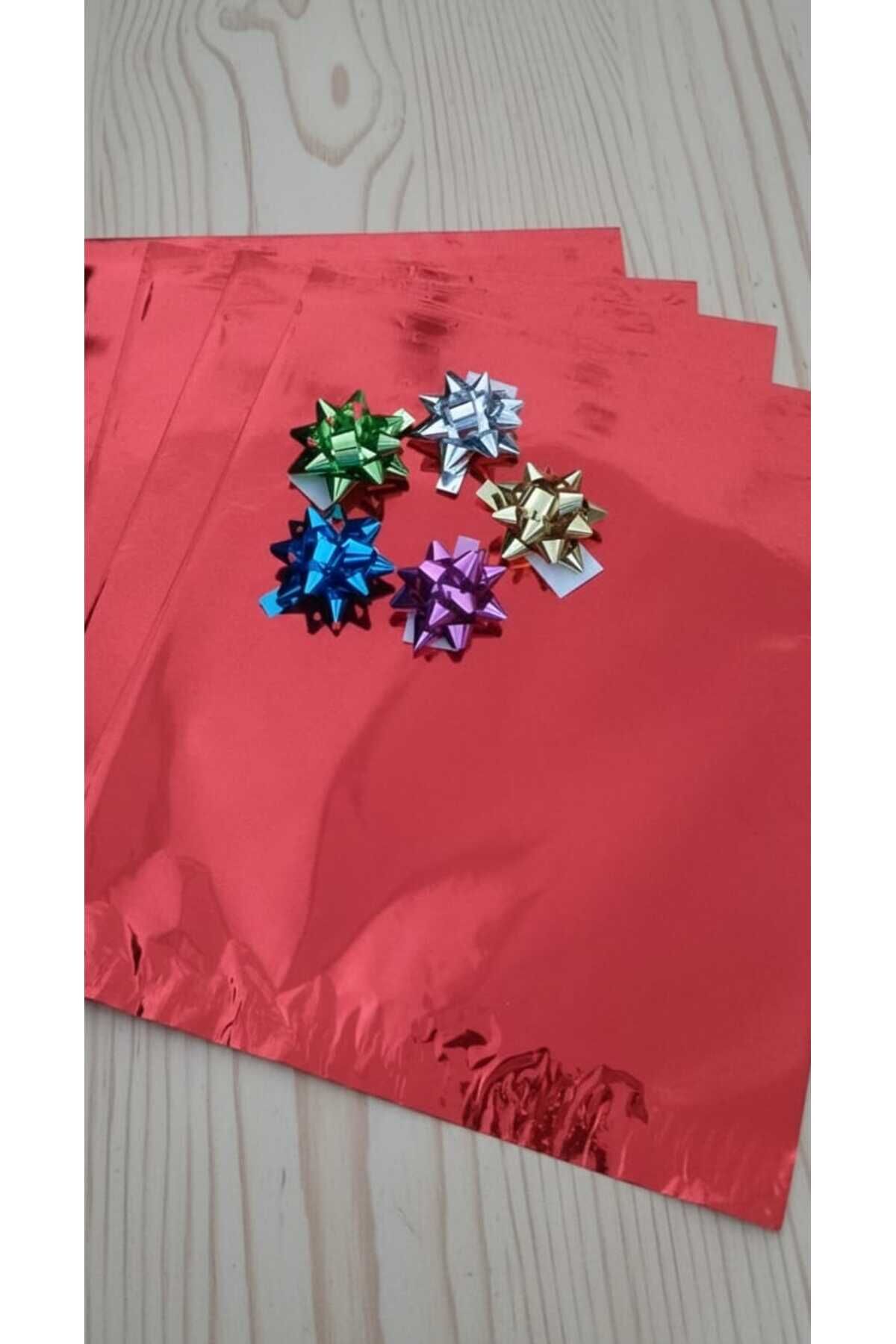 Kırmızı Hediye Paketi+ Karışık Renk Yapışkanlı Yıldız Paket Süsü