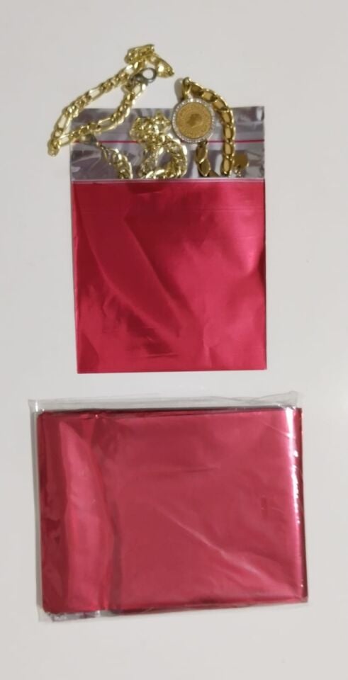 Lüks Parlak Kırmızı Yapışkanlı Metalize (9x12 cm) Takı, Bujiteri, Kına, Düğün Hediye Paketi