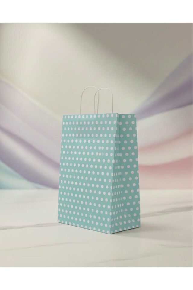 Su Yeşili Beyaz Benekli Kraft Kağıt Çanta
