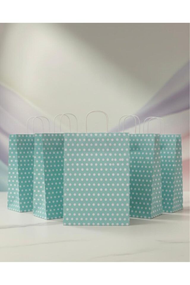 Su Yeşili Beyaz Benekli Kraft Kağıt Çanta