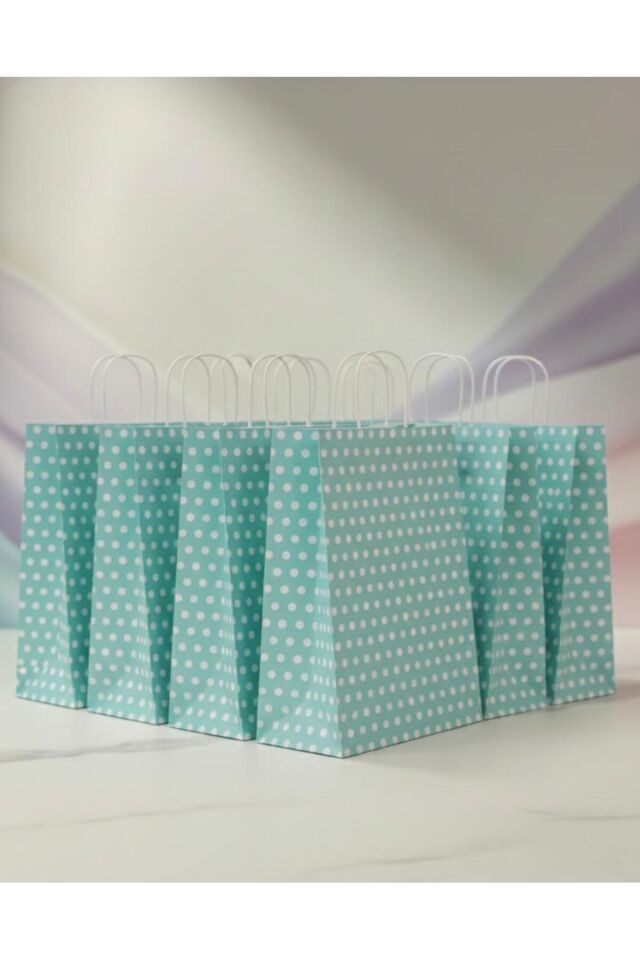 Su Yeşili Beyaz Benekli Kraft Kağıt Çanta