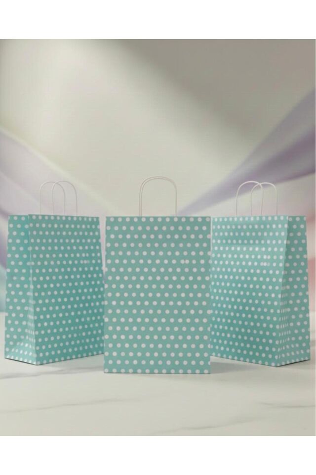 Su Yeşili Beyaz Benekli Kraft Kağıt Çanta