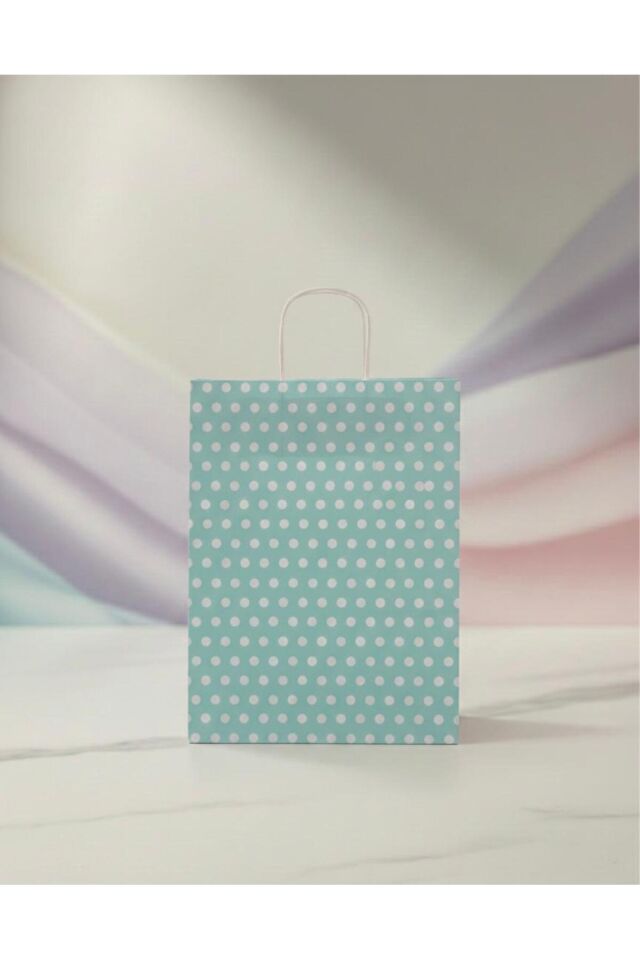 Su Yeşili Beyaz Benekli Kraft Kağıt Çanta