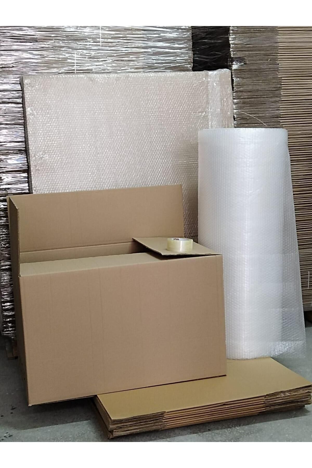 80x50x50 Koli Kutu Taşınma Seti, Çift Oluklu Boş Karton, 1.Adet Koli Bandı, 40 gr. 5mt Patpat