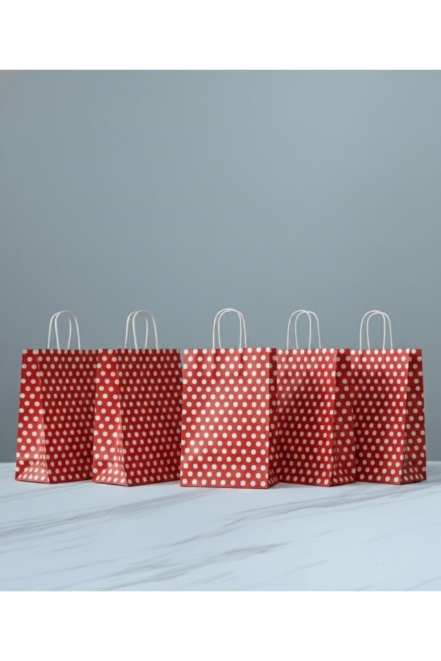 Kırmızı Renk Beyaz Benekli Kraft Kağıt Çanta
