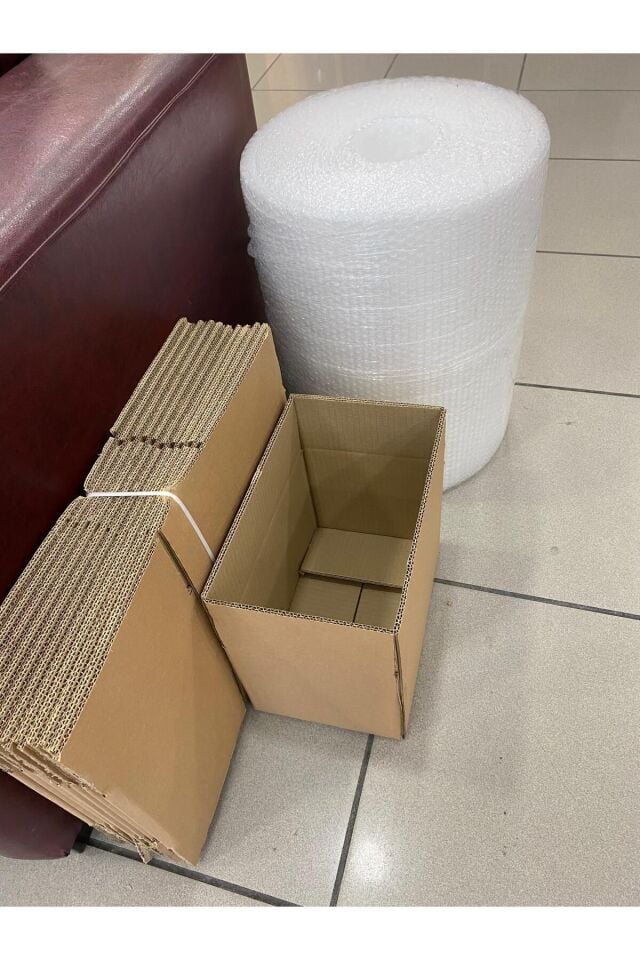 30x20x20cm Kutu Taşınma Seti, Çift Oluklu Boş Karton, Koli Bandı, 40gr. 5mt Patpat