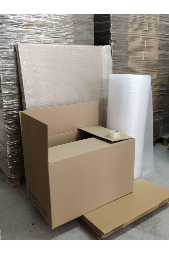 70x40x40cm Kutu Taşınma Seti, Çift Oluklu Boş Karton, Koli Bandı, 40gr. 5mt Patpat