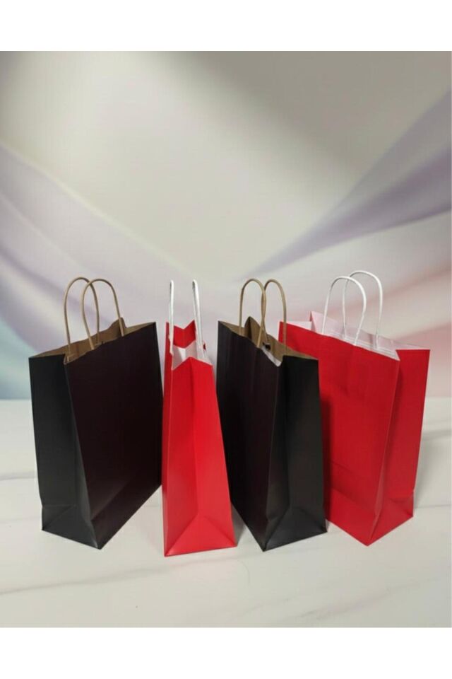 Kırmızı / Siyah Renkli Kraft Kağıt Çanta