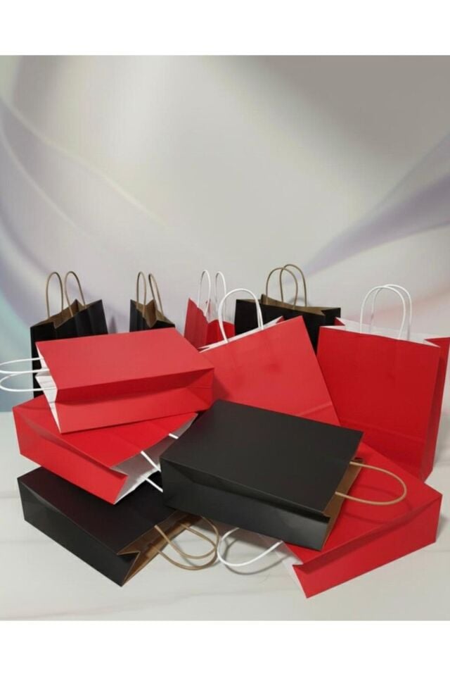 Kırmızı / Siyah Renkli Kraft Kağıt Çanta
